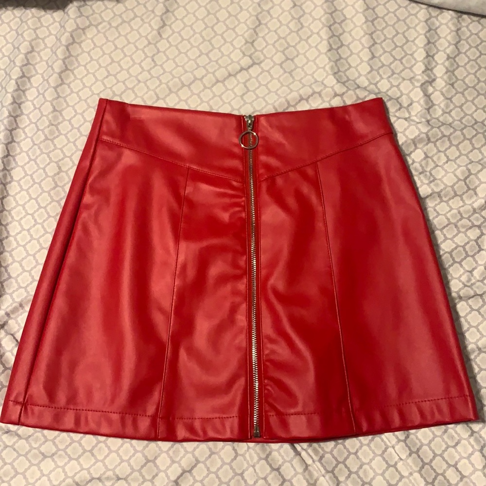 Red faux leather red skirt